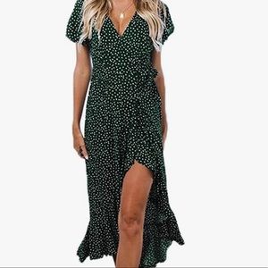Zesica | Dresses | Zesica Womens Bohemiandark Green And White Wrap V ...